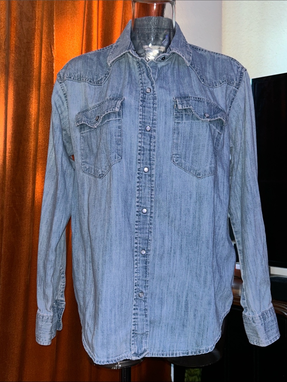 Light Blue Denim Button-Down Shirt - Women's Classic Western Style